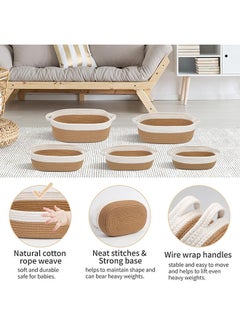 Arabest Oval Storage Basket 5 Pieces Set-Natural Cotton Rope Woven Basket, Storage Box for Organizing Small Baskets Dog Toy Basket with Handle, Cat Toy Box, Bathroom Organizer Bucket  - Image 3