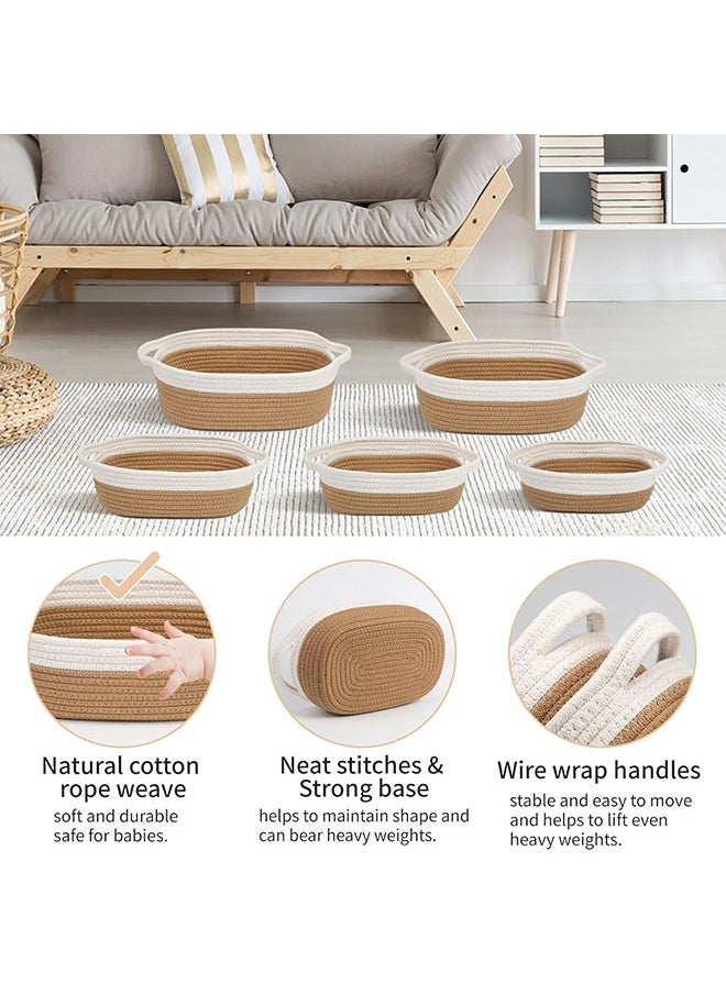 Arabest - Oval Storage Basket 5 Pieces Set-Natural Cotton Rope Woven Basket, Storage Box for Organizing Small Baskets Dog Toy Basket with Handle, Cat Toy Box, Bathroom Organizer Bucket - Image 1