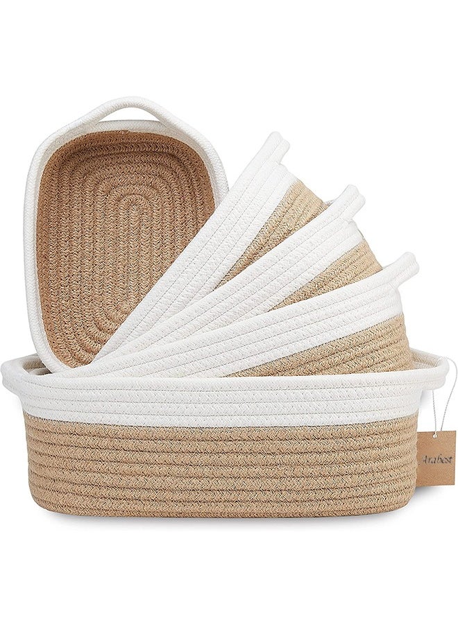 Arabest - Oval Storage Basket 5 Pieces Set-Natural Cotton Rope Woven Basket, Storage Box for Organizing Small Baskets Dog Toy Basket with Handle, Cat Toy Box, Bathroom Organizer Bucket - Image 1