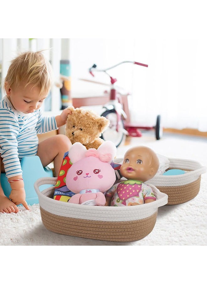 Arabest - Oval Storage Basket 5 Pieces Set-Natural Cotton Rope Woven Basket, Storage Box for Organizing Small Baskets Dog Toy Basket with Handle, Cat Toy Box, Bathroom Organizer Bucket - Image 1