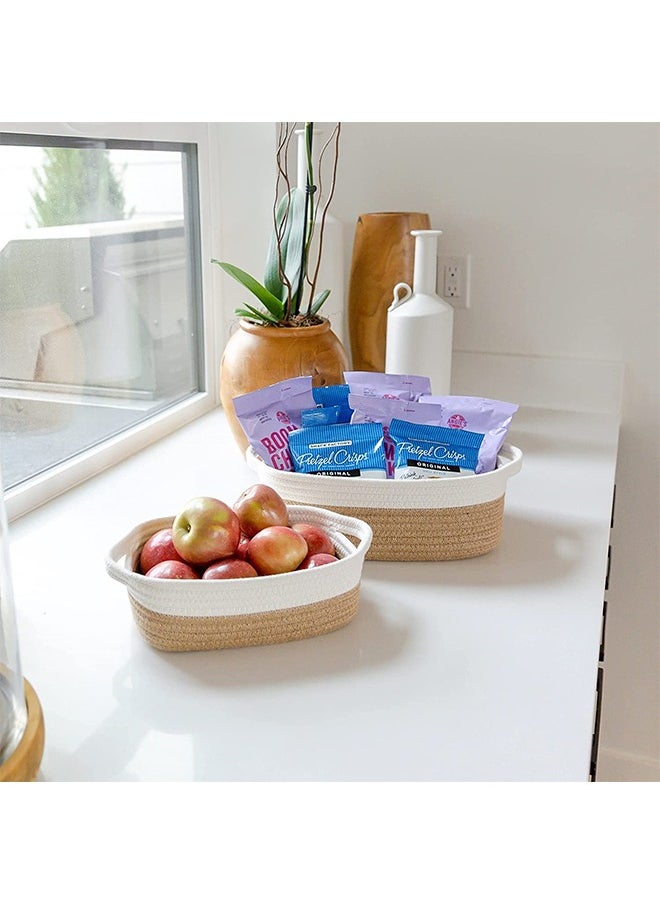 Arabest - Oval Storage Basket 5 Pieces Set-Natural Cotton Rope Woven Basket, Storage Box for Organizing Small Baskets Dog Toy Basket with Handle, Cat Toy Box, Bathroom Organizer Bucket - Image 1