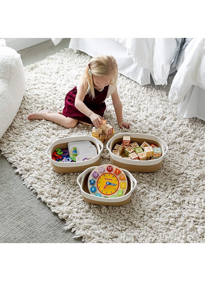 Arabest - Oval Storage Basket 5 Pieces Set-Natural Cotton Rope Woven Basket, Storage Box for Organizing Small Baskets Dog Toy Basket with Handle, Cat Toy Box, Bathroom Organizer Bucket - Image 1