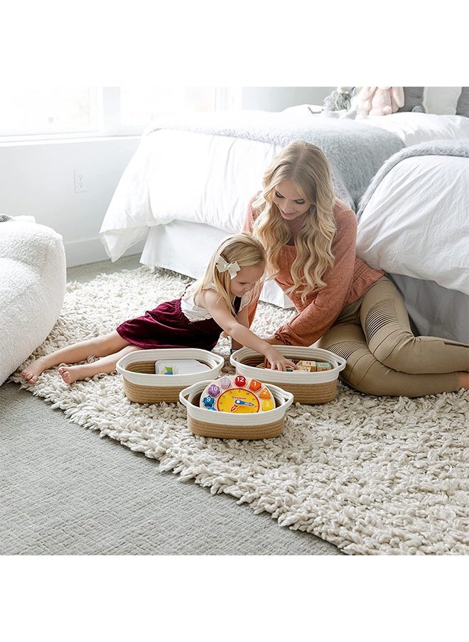 Arabest - Oval Storage Basket 5 Pieces Set-Natural Cotton Rope Woven Basket, Storage Box for Organizing Small Baskets Dog Toy Basket with Handle, Cat Toy Box, Bathroom Organizer Bucket - Image 1