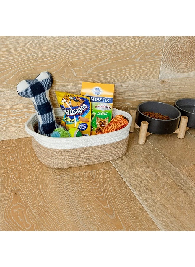 Arabest - Oval Storage Basket 5 Pieces Set-Natural Cotton Rope Woven Basket, Storage Box for Organizing Small Baskets Dog Toy Basket with Handle, Cat Toy Box, Bathroom Organizer Bucket - Image 1