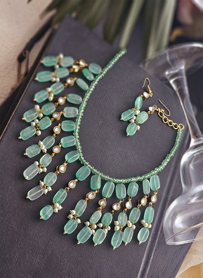 Binnis Wardrobe Gold-Plated Beaded Necklace with Green Artificial Beads - Image 2