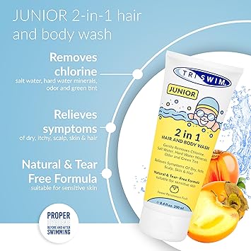 TRISWIM Junior After Swim Hair Body Wash For Kids Natural Tear Free Gently Removes Pool Chlorine Odors Prevents Skin Itching Sweet Persimmon 200ml - Image 2