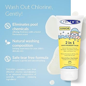 TRISWIM Junior After Swim Hair Body Wash For Kids Natural Tear Free Gently Removes Pool Chlorine Odors Prevents Skin Itching Sweet Persimmon 200ml - Image 4