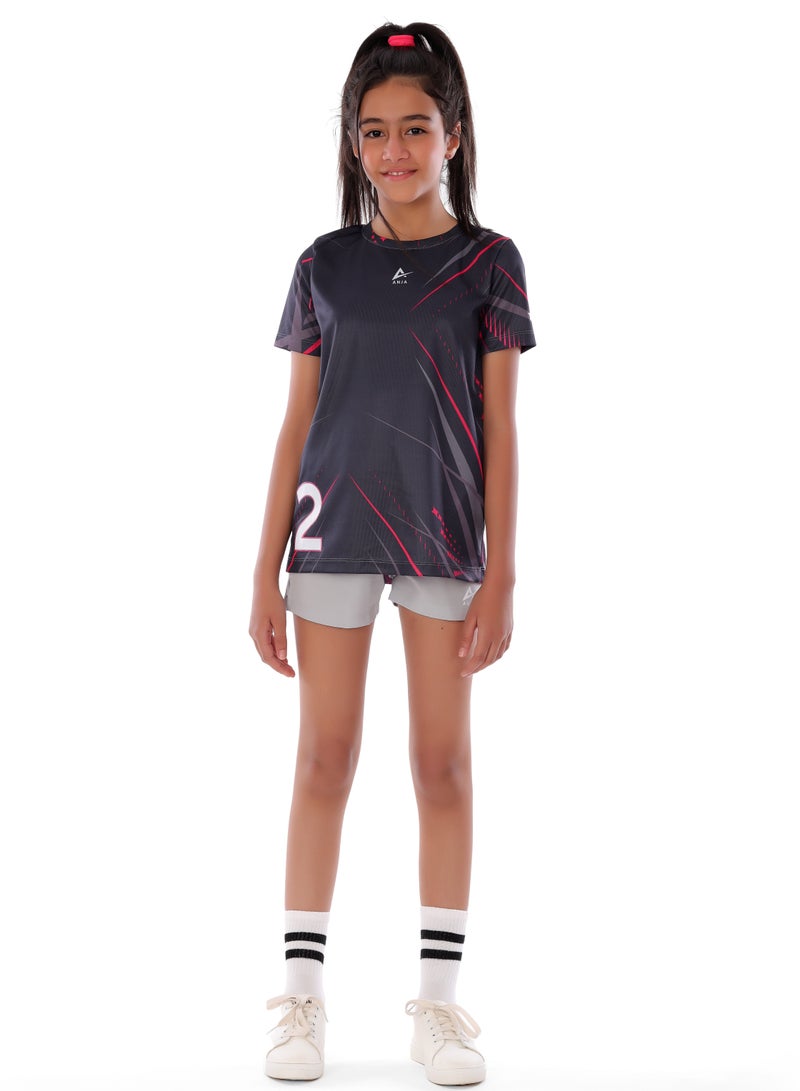 ANJA Girls' Black Football T-shirt – Breathable, Comfortable Design - Image 1