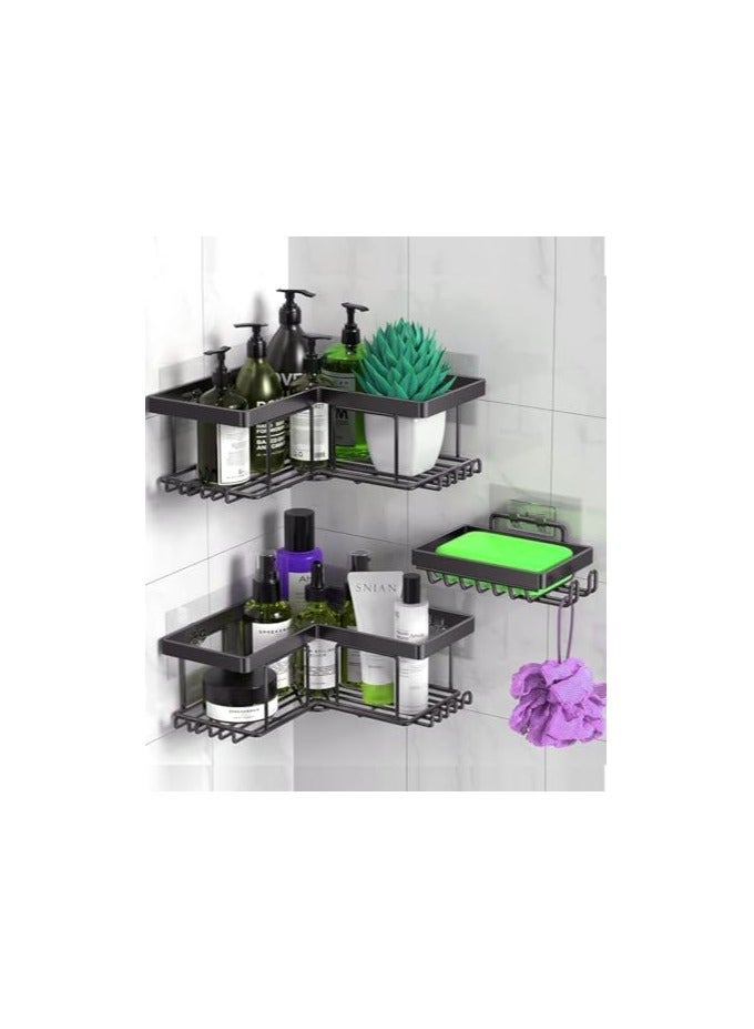 WALL MOUNTED BATHROOM SHELF HEAVY DUTY, RUSTPROOF SHOWER CADDY WITH SOAP HOLDER, STAINLESS STEEL BATHROOM ORGANIZER,BATHROOM ACCESSORIES CORNER SHELF, KITCHEN ORGANIZER (PACK OF 3)