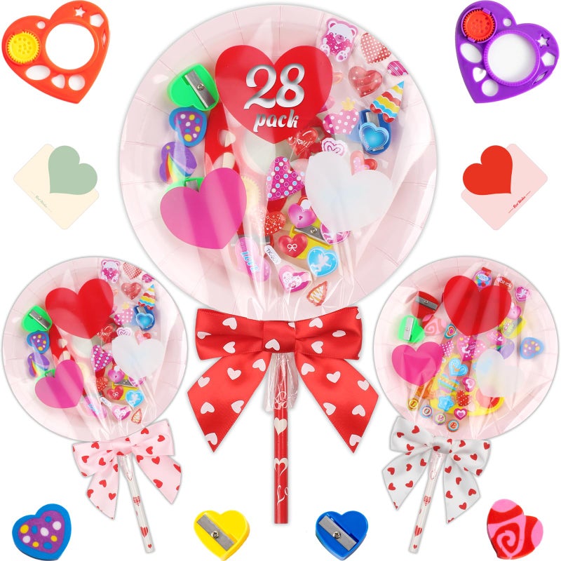 Deerher Valentines Day Gifts for Kids 28 Pack Giant Colorful Stationery Set with Valentines Cards for School Classroom Class Party Favor Valentine Gift Exchange for Boys Girls Toddler - Image 3