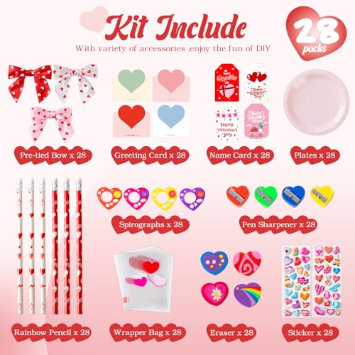Deerher Valentines Day Gifts for Kids 28 Pack Giant Colorful Stationery Set with Valentines Cards for School Classroom Class Party Favor Valentine Gift Exchange for Boys Girls Toddler - Image 5