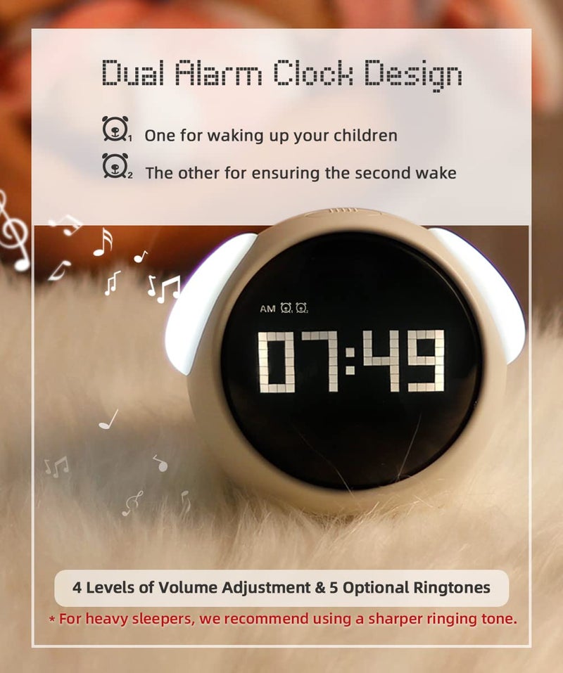 MikoDream Kids Alarm Clock, Dual Alarm Setting, Adjustable Brightness Night Light, Voice-Activated,Temperature Detection, Wake-up Alarm Clock, Toy and Gift for Toddler, Children, Students, Boys&Girls - Image 4