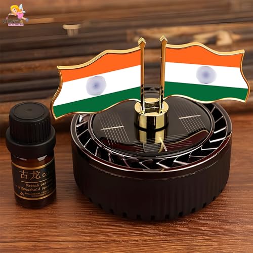 WISHKEY Solar Powered Car Dashboard Decoration Items Car Air Freshener Diffuser Tricolor Flag Design Aromatherapy Perfume with Essential Oil ABS Body Beach Scent Rotating - Image 2