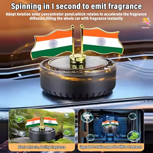 WISHKEY Solar Powered Car Dashboard Decoration Items Car Air Freshener Diffuser Tricolor Flag Design Aromatherapy Perfume with Essential Oil ABS Body Beach Scent Rotating - Image 5