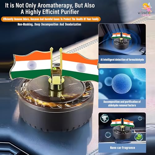 WISHKEY Solar Powered Car Dashboard Decoration Items Car Air Freshener Diffuser Tricolor Flag Design Aromatherapy Perfume with Essential Oil ABS Body Beach Scent Rotating - Image 4