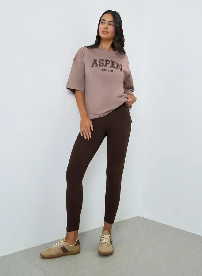 Styli Slogan Print Oversized T-Shirt and Leggings Co-Ords