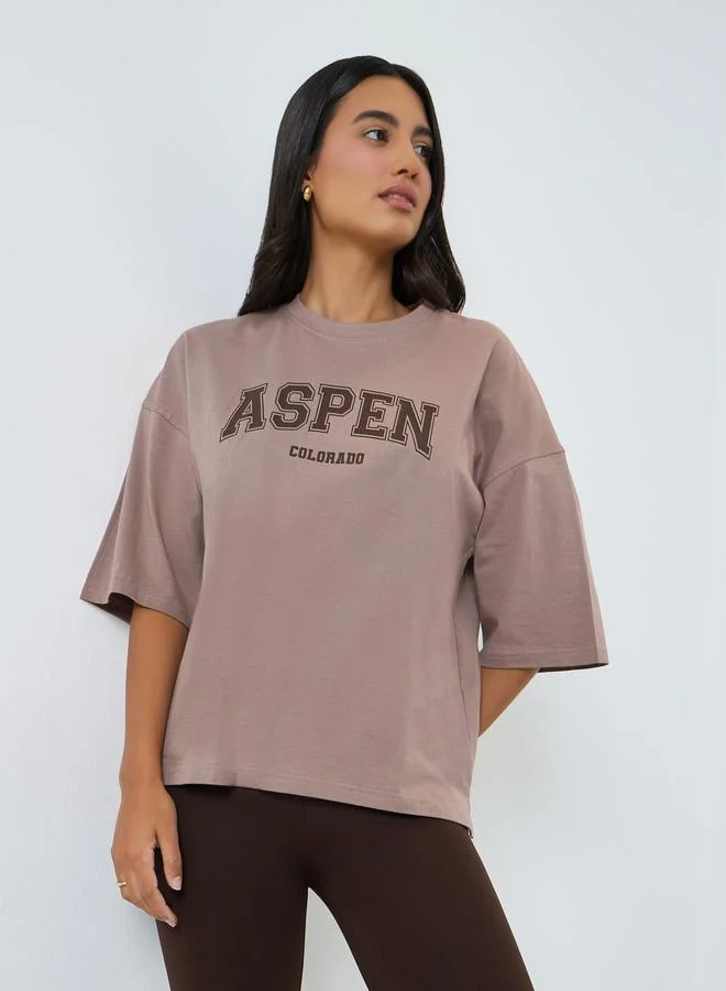 Styli Slogan Print Oversized T-Shirt and Leggings Co-Ords