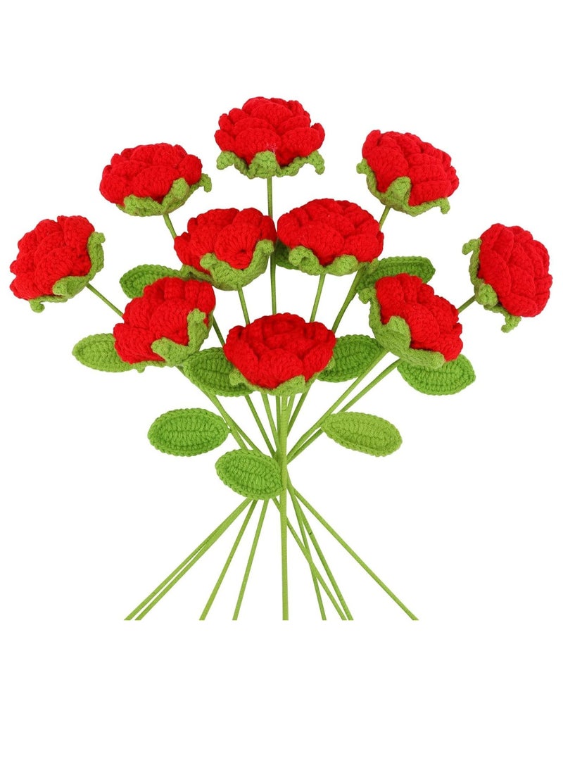 SYOSI زهور صناعية زهور كروشيه مكتملة يدوية الصنع وردة لتزيين المنزل وهدية عيد الأم وعيد الميلاد والزفاف للمعلمات والنساء تزيينات المنزل الزفاف 10 قطع أحمر - Image 1