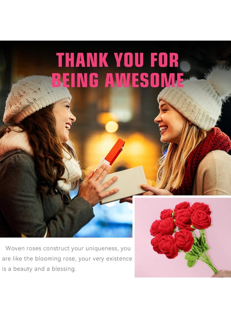 SYOSI زهور صناعية زهور كروشيه مكتملة يدوية الصنع وردة لتزيين المنزل وهدية عيد الأم وعيد الميلاد والزفاف للمعلمات والنساء تزيينات المنزل الزفاف 10 قطع أحمر - Image 4