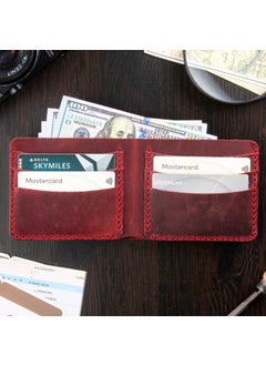 Vagave Leather Handmade Wallet Card Holder Men's Wallet Red  - Image 1