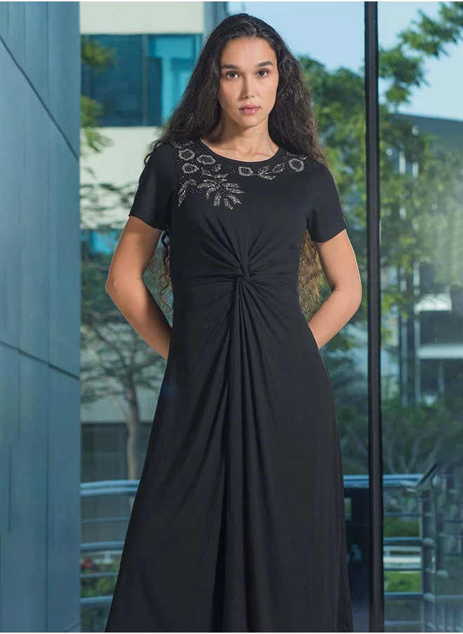 فيرجيو VIRGIO Viscose Stretch Twisted Waist Dress