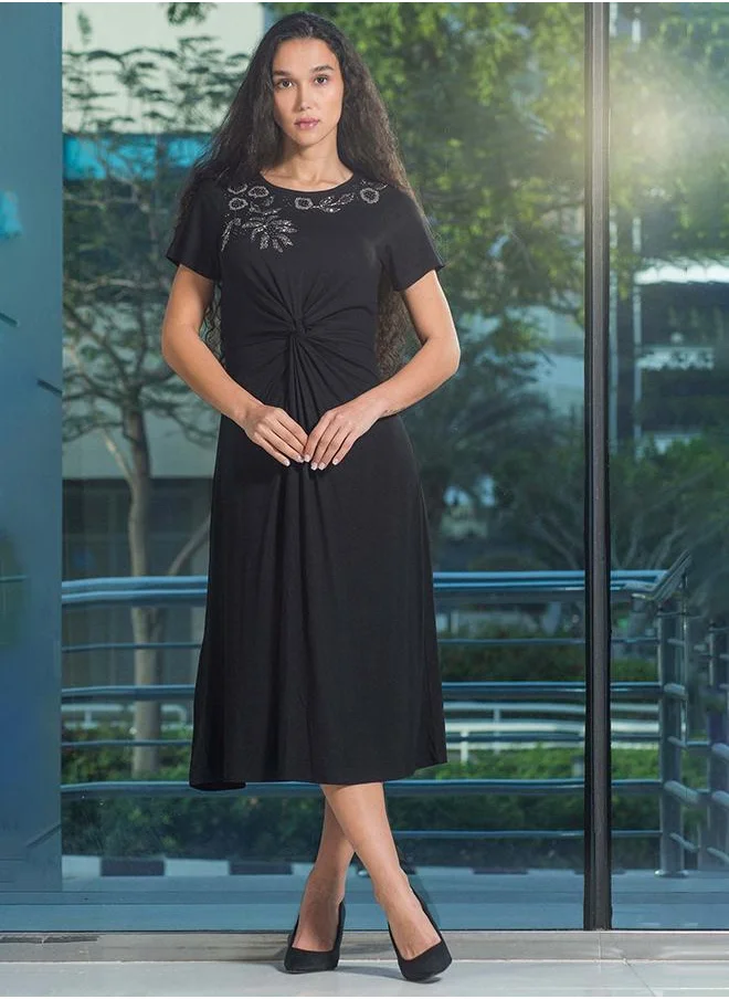 فيرجيو VIRGIO Viscose Stretch Twisted Waist Dress