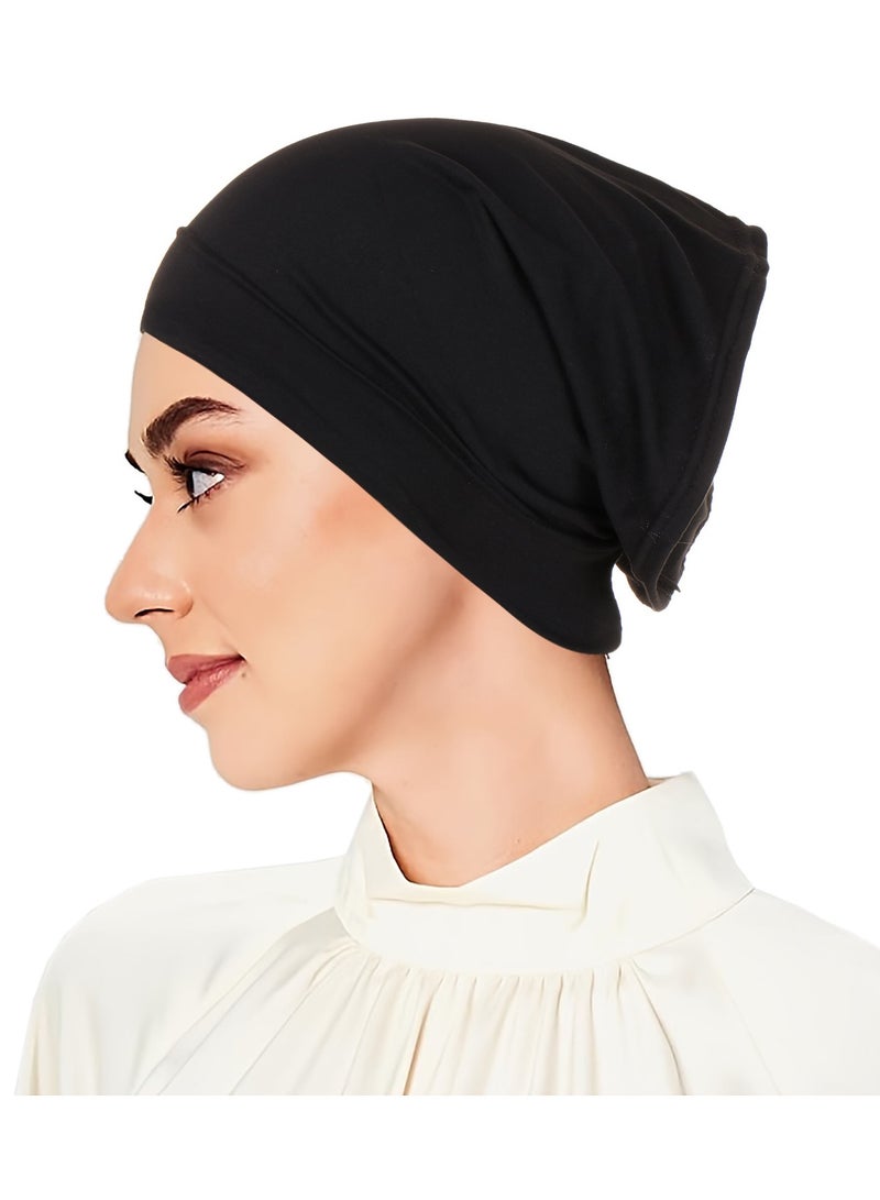 Women Solid Color Inner Tube Hijab Cap Black