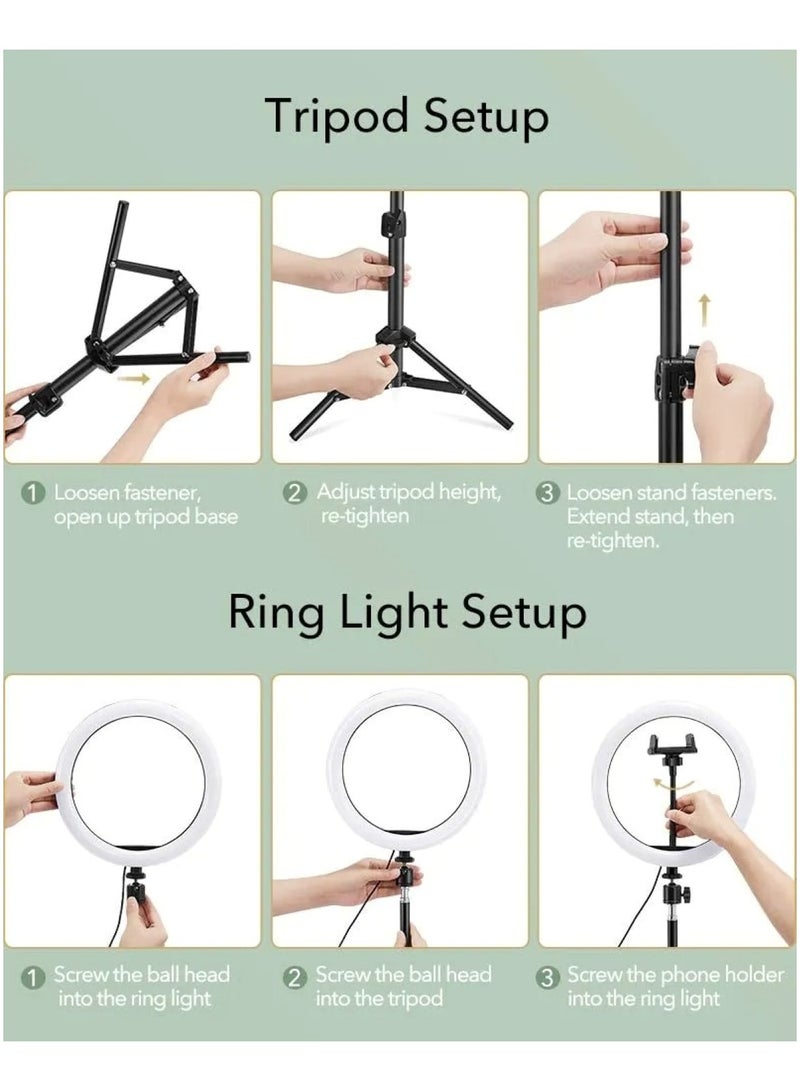 هويتك حلقة إضاءة LED محمولة مع حامل ثلاثي القوائم بطول 160 سم وحامل هاتف، إضاءة تجميلية 16 سم لصور السيلفي والبث المباشر والتصوير الفوتوغرافي - Image 4