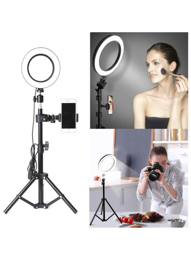 هويتك حلقة إضاءة LED محمولة مع حامل ثلاثي القوائم بطول 160 سم وحامل هاتف، إضاءة تجميلية 16 سم لصور السيلفي والبث المباشر والتصوير الفوتوغرافي - Image 2