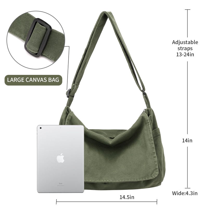 BEFUNIRISE Canvas Messenger Bag for Women Men Vintage Satchel Bag Aesthetic Crossbody Shoulder Bag Casual Sling Bag (A-Green) - Image 4