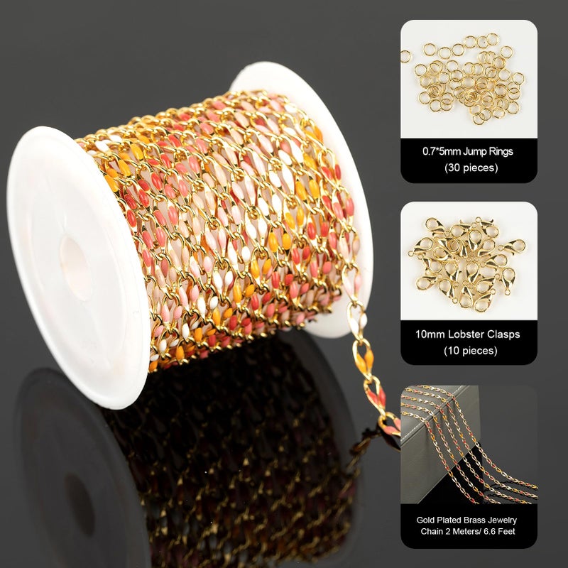 YOUBEIYEE Pink Mixed Color Enamel Chain for Jewelry Making Oil Drip Cable Bulk Chain Gold Plated Jewelry Chain Roll with Jewelry Findings - Image 2