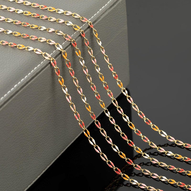 YOUBEIYEE Pink Mixed Color Enamel Chain for Jewelry Making Oil Drip Cable Bulk Chain Gold Plated Jewelry Chain Roll with Jewelry Findings - Image 4