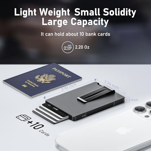 umoven Minimalist Wallet for Men, Slim Aluminum Metal Money Clip Card Holder, Pop-Up Card Case, RFID Blocking Mens Wallet with ID Window, Front Pocket Wallet for Men(Black) - Image 4