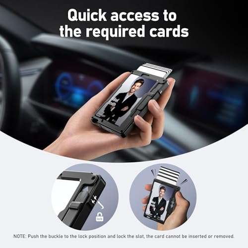 umoven Minimalist Wallet for Men, Slim Aluminum Metal Money Clip Card Holder, Pop-Up Card Case, RFID Blocking Mens Wallet with ID Window, Front Pocket Wallet for Men(Black) - Image 2
