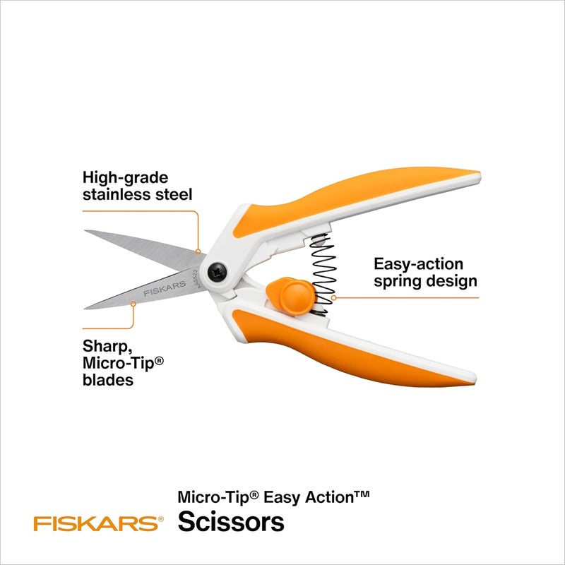 Fiskars مقص فيسكارس ميكروتيب بمساعدة الربيع لقص دقيق بشفرات من الفولاذ المقاوم للصدأ ومقبض مريح لقص التفاصيل في أدوات الخياطة والفنون والحرف - Image 3