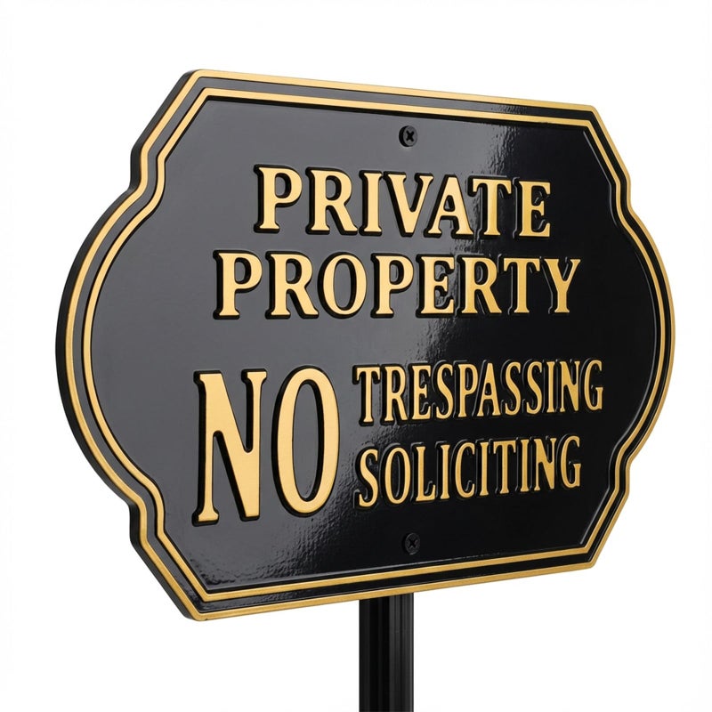 HYF DESIGN No Soliciting Sign for House, Private Property No Trespassing Sign with 32" Lawn Stake, 11x7 Inch Heavy-Duty Aluminum Metal Plaque, Weatherproof Yard & Outdoor Security Signâ€‹(A601) - Image 1