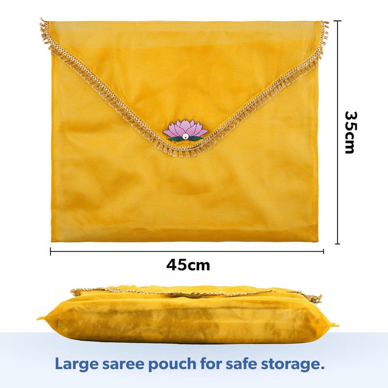 Kuber Industries 12 Pcs Double Layer Organza Saree Covers for Gifting with Flower Flap Closure | Wedding Saree Cover | Single Saree/Suit Packing Shagun Cloth Cover | Golden Lace - Yellow - Image 3