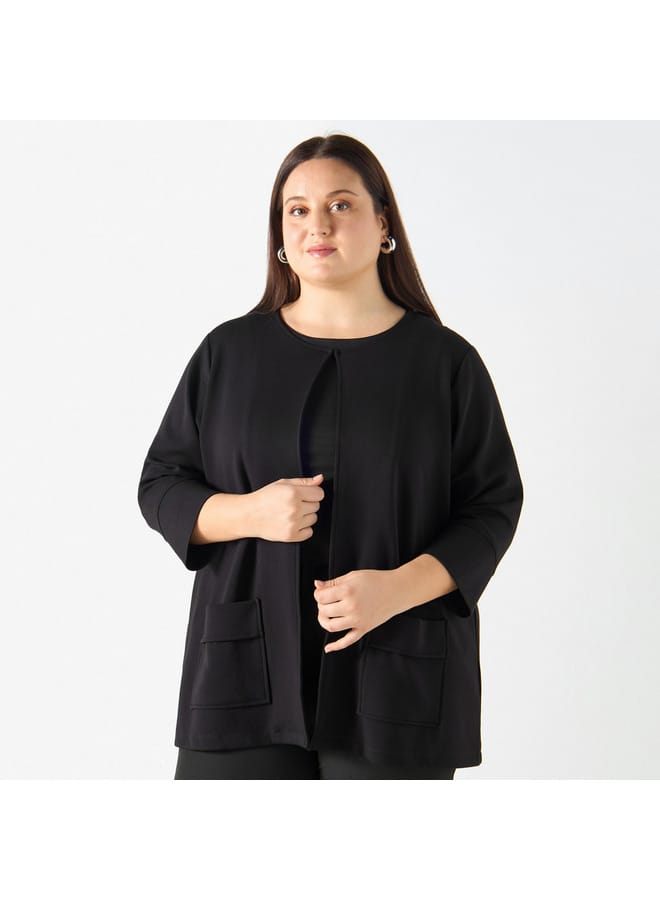 Ulla Popken Plus Size Ulla Popken Shacket with Long Sleeves and Pockets  - Image 1