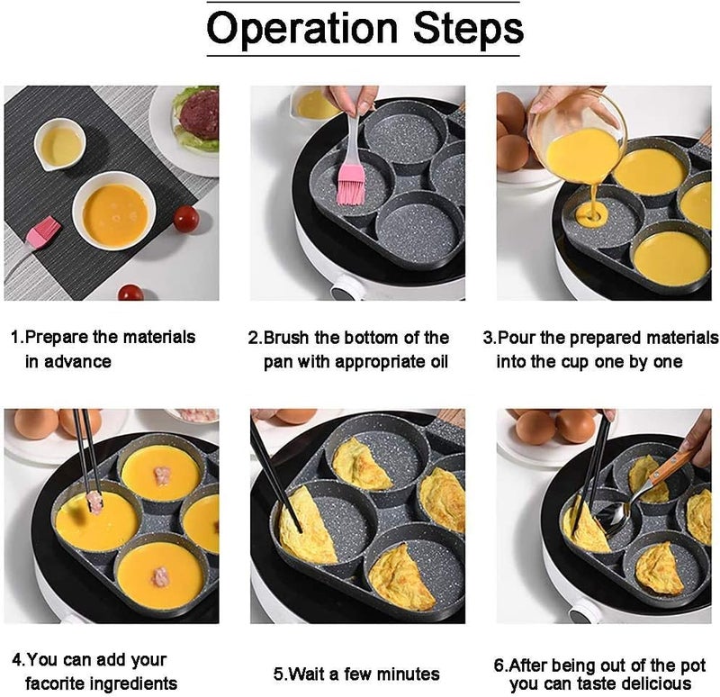 PRETOX 4 Hole Non Stick Egg Frying pan with Detachable Wooden Handle,Multi Purpose for Omelet uttapam idli Burger Poached Kitchen Breakfast Ceramic Non-Stick Pan with Pancake Fried Pan (1-Pcs Black) - Image 5