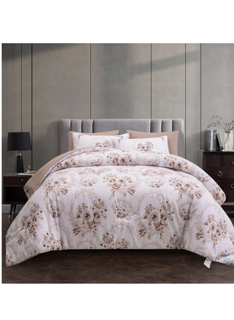 Donetella Comforter Set 6-Pcs King Size Printed Reversible Double Bed FIt 200 x 200 CM All Season Comforter With (350 GSM) Down Alternative Filling, Moon Mist