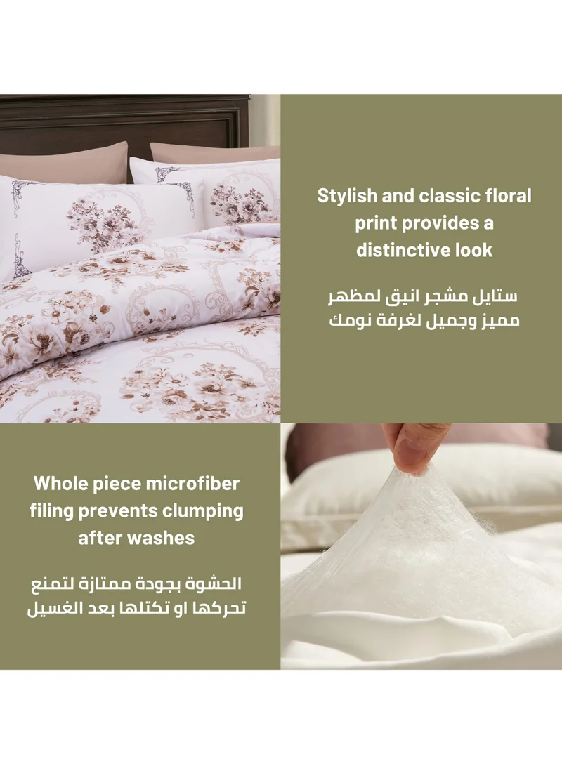 Donetella Comforter Set 6-Pcs King Size Printed Reversible Double Bed FIt 200 x 200 CM All Season Comforter With (350 GSM) Down Alternative Filling, Moon Mist
