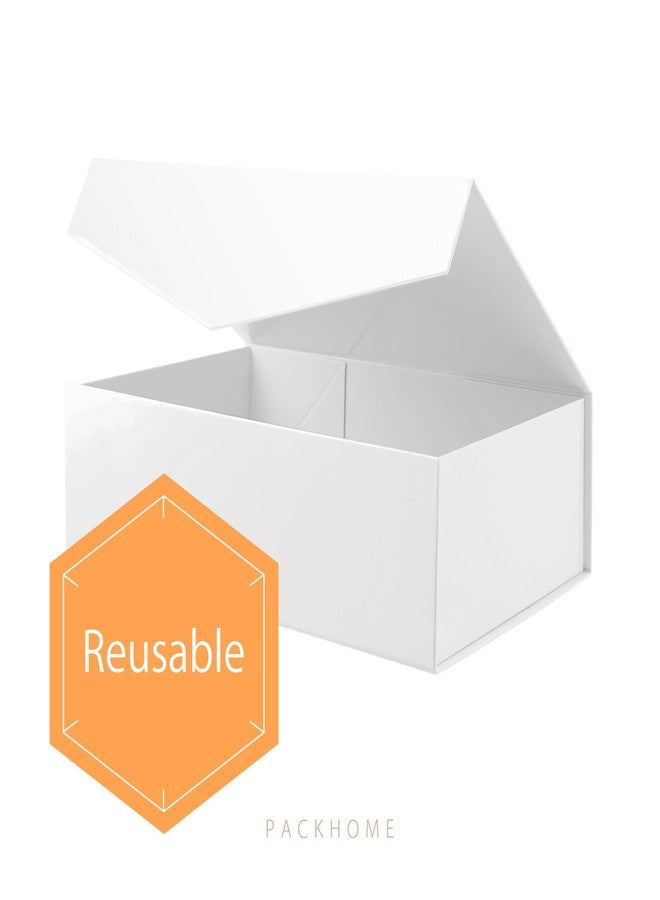 PACKHOME Gift Box 13.5x9x4.1 Inches, Large Gift Box with Lid, Bridesmaid Proposal Box, Sturdy Collapsible Gift Box with Magnetic Closure (White) - Image 3