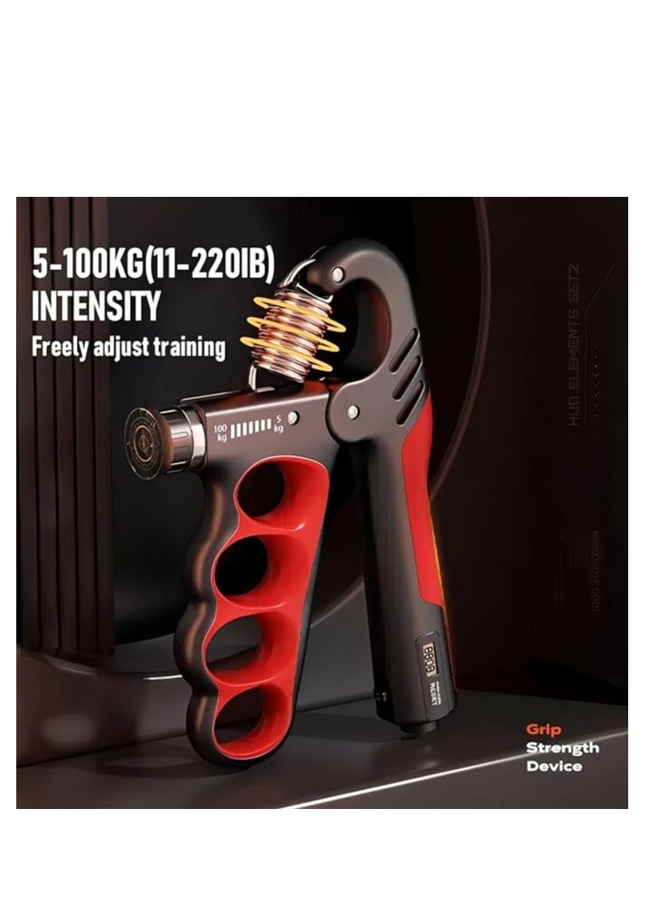 Cool Baby Style - Grip Strength Trainer Adjustable Resistance 5-100 kg Grip Strengthener Non-slip Counting Grip (Red) - Image 1