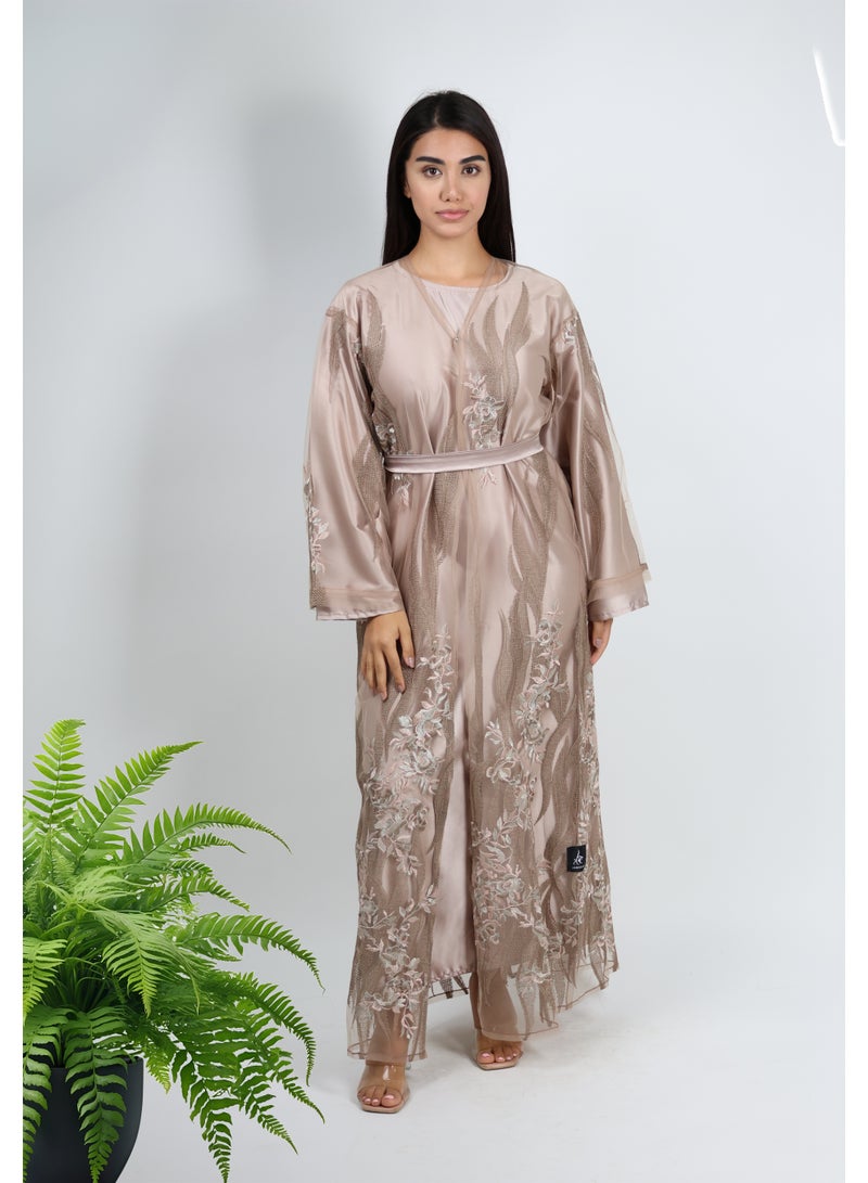 JAMEELA Beige Abaya with Floral Embroidery - Image 2