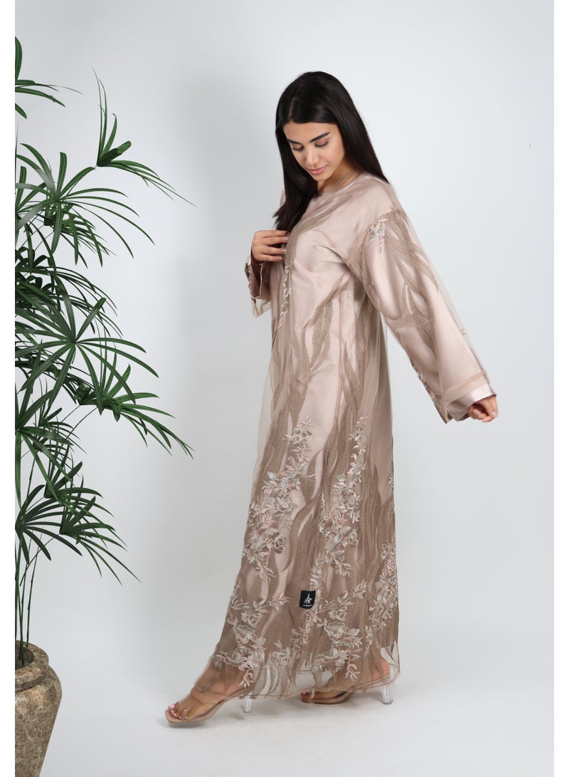JAMEELA Beige Abaya with Floral Embroidery - Image 4