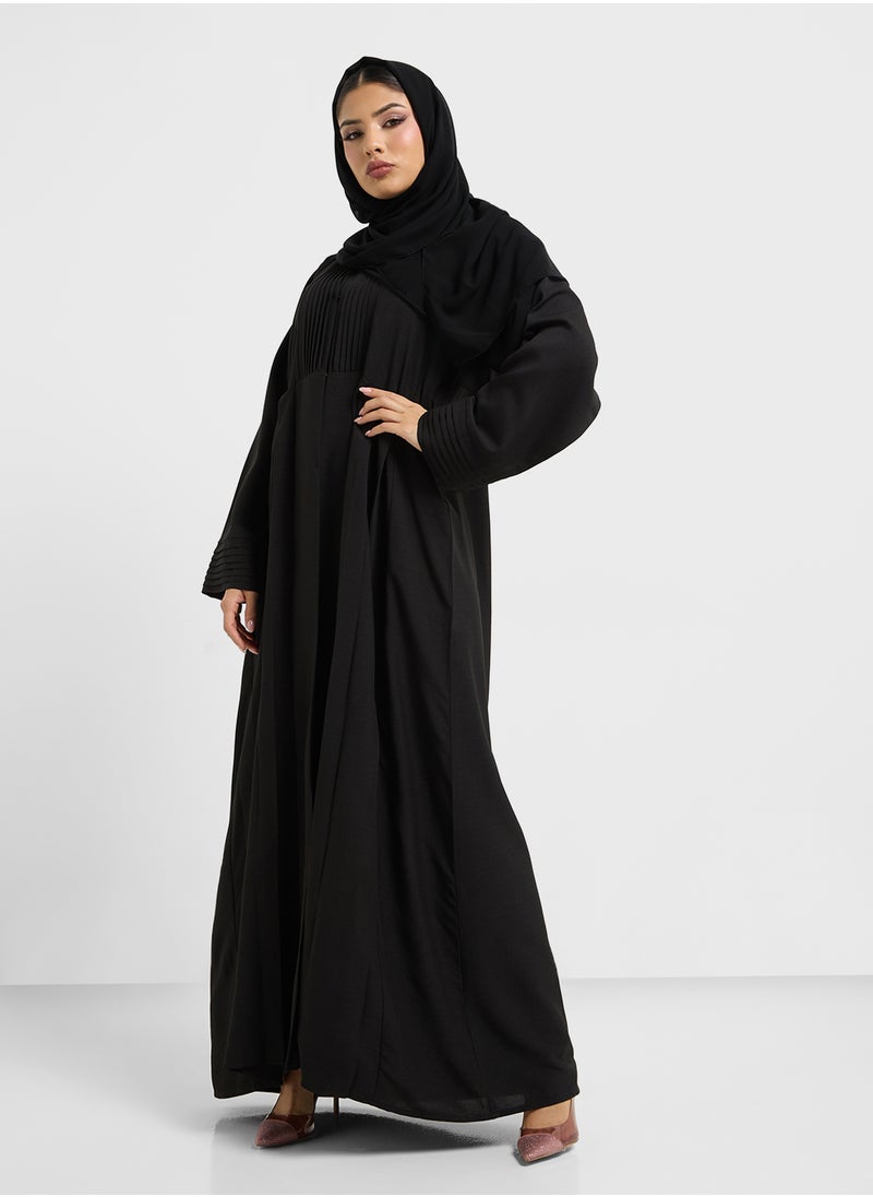 hayas closet - V-Neck Pleated Abaya - Image 1