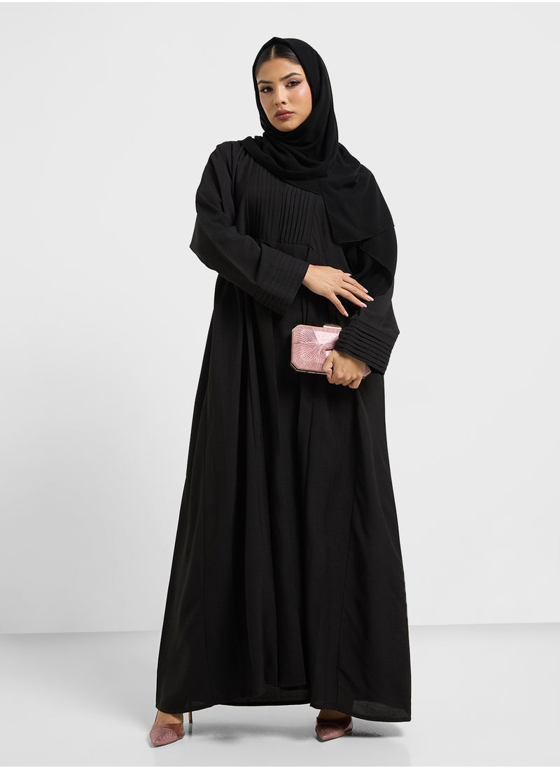 hayas closet - V-Neck Pleated Abaya - Image 1