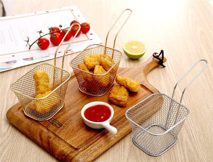 Rasikvar 2 pcs Mini Square Fry Basket Steel French Fry Chip Basket Food Baskets for Serving Stainless Steel Fry Basket with Handle Reusable Fries Holder Mini Deep Fryer with Basket2 Pieces - Image 2