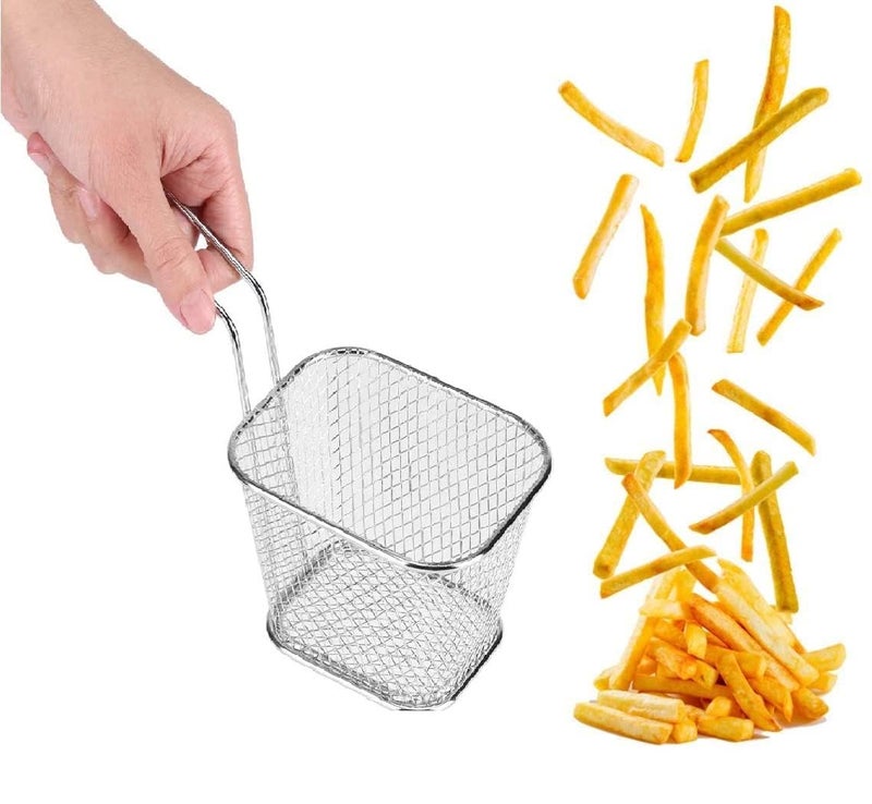 Rasikvar 2 pcs Mini Square Fry Basket Steel French Fry Chip Basket Food Baskets for Serving Stainless Steel Fry Basket with Handle Reusable Fries Holder Mini Deep Fryer with Basket2 Pieces - Image 4