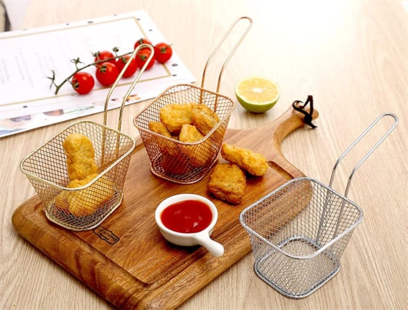 Rasikvar 2 pcs Mini Square Fry Basket Steel French Fry Chip Basket Food Baskets for Serving Stainless Steel Fry Basket with Handle Reusable Fries Holder Mini Deep Fryer with Basket2 Pieces - Image 1